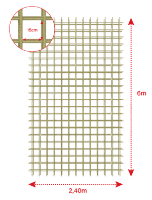 Malla de fibra de vidrio 15x15 2.4x6m Ø6 mm